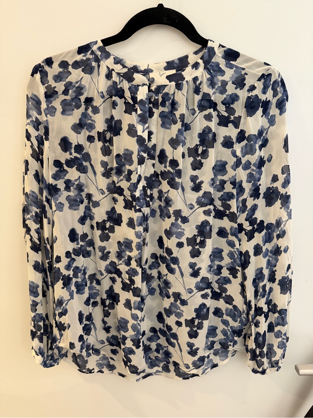 Joie Floral Print Long-Sleeve Blouse - Blue and White